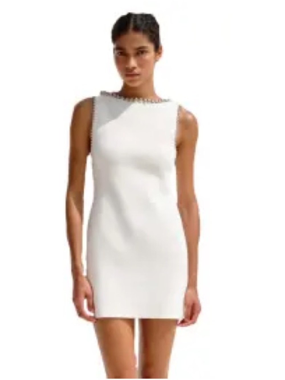 Zara White Sleeveless Beaded-Neck Mini Dress